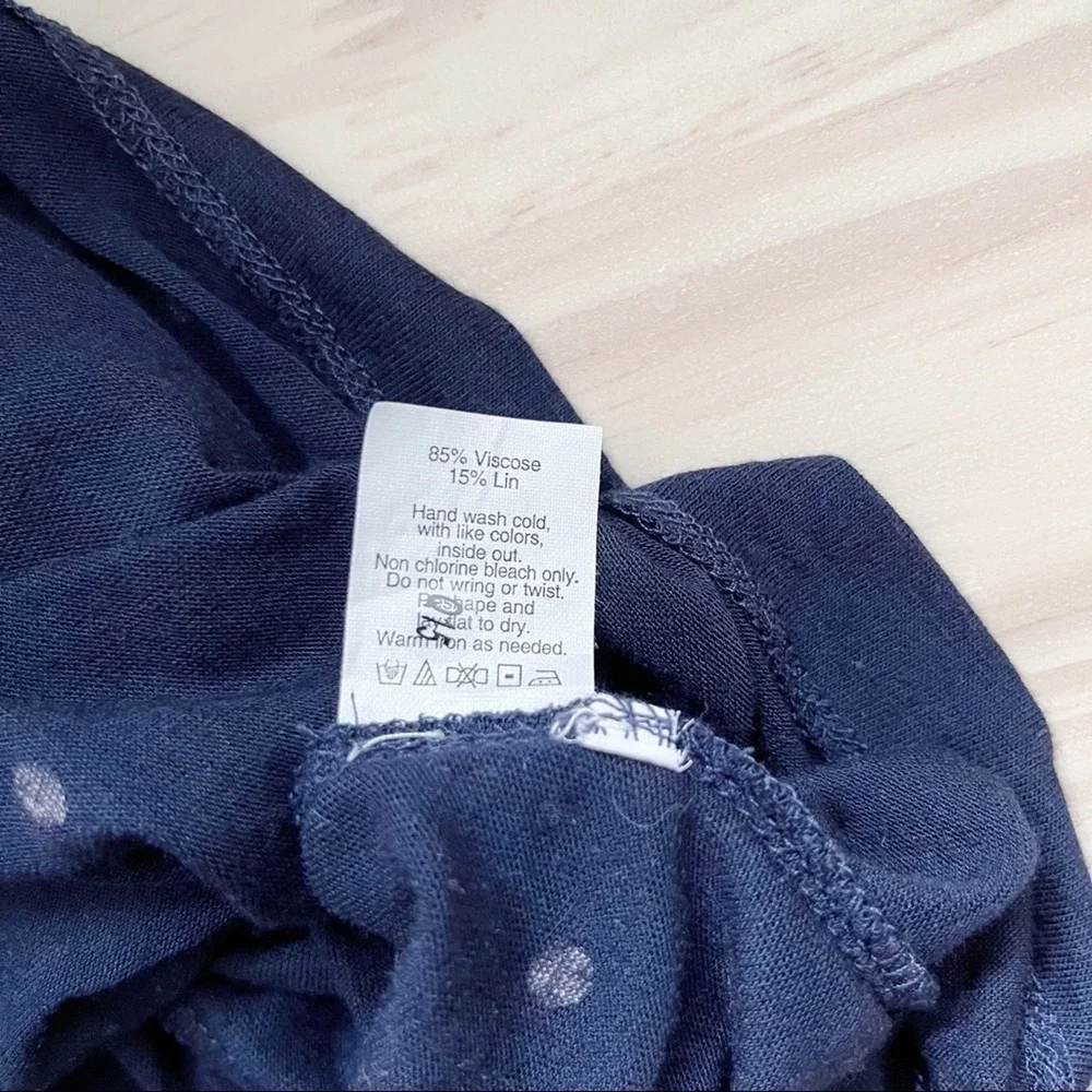 J.Crew Women Small‎ Linen Scoop Neck Tank Top in Navy White Polka Dots